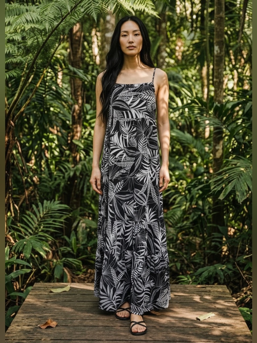 Banana Republic Smocked Leaf Print Maxi Dress NWOT